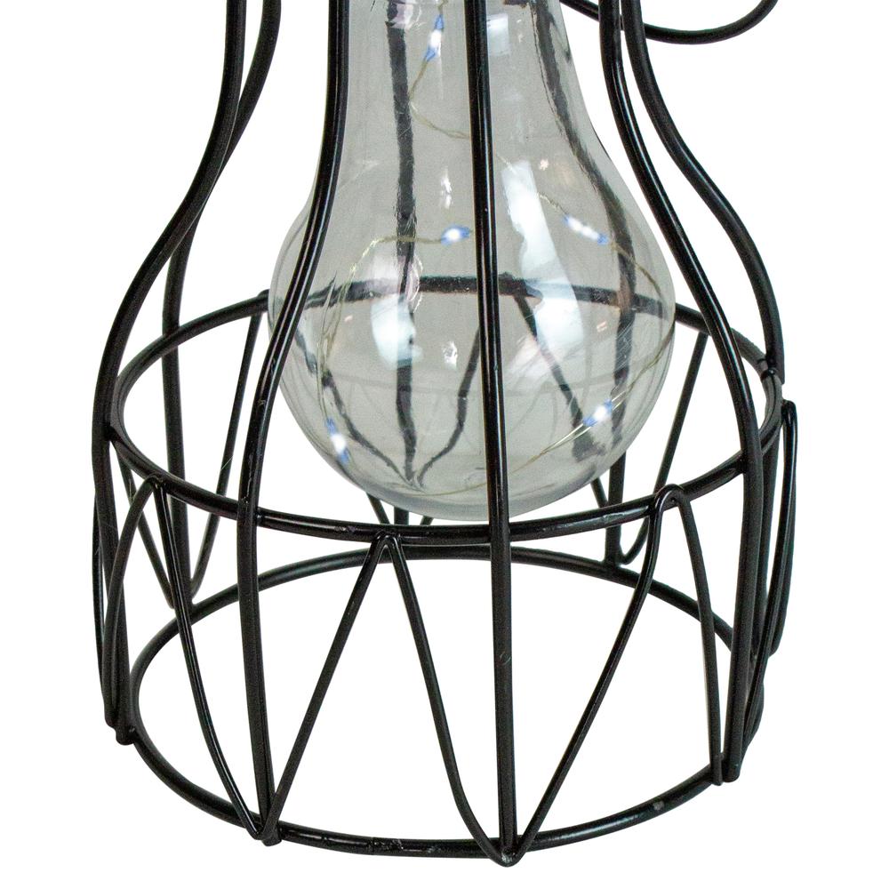 6.5" Black Geometric Edison Outdoor Hanging Solar Lantern with Handle. Picture 4