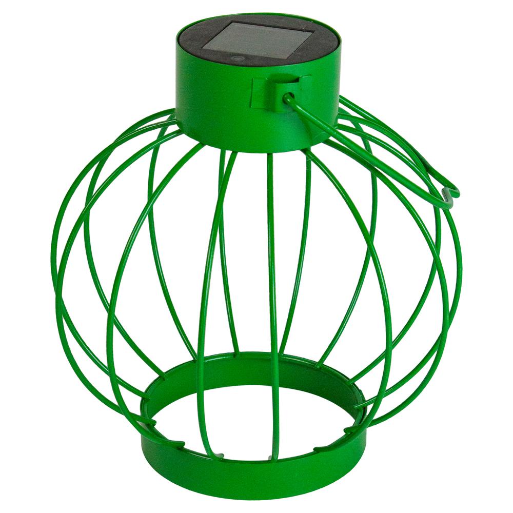 6.5" Green Outdoor Hanging LED Solar Lantern with Handle. Picture 3