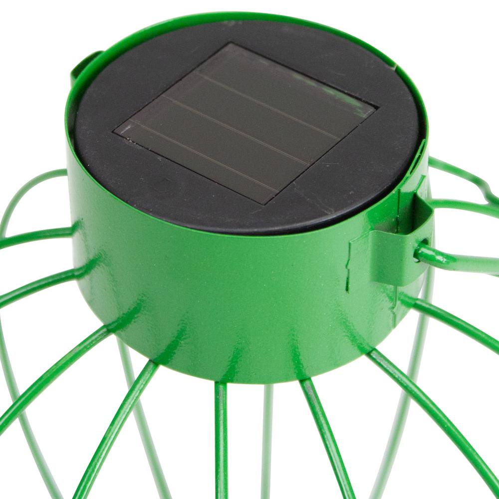 6.5" Green Outdoor Hanging LED Solar Lantern with Handle. Picture 2