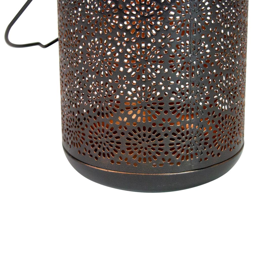 7" Black Outdoor Integrated Floral LED Solar Lantern with Handle. Picture 3
