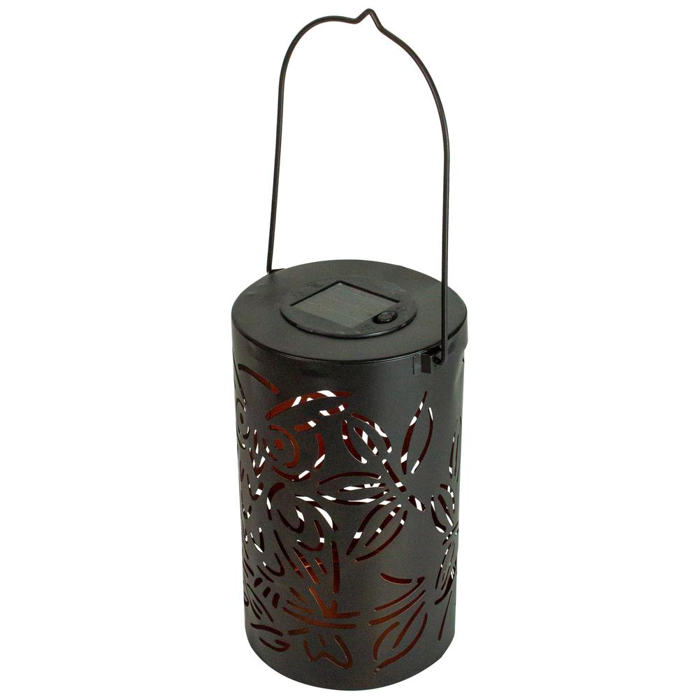 8" Black Owl Outdoor Solar Lantern with Handle. Picture 1