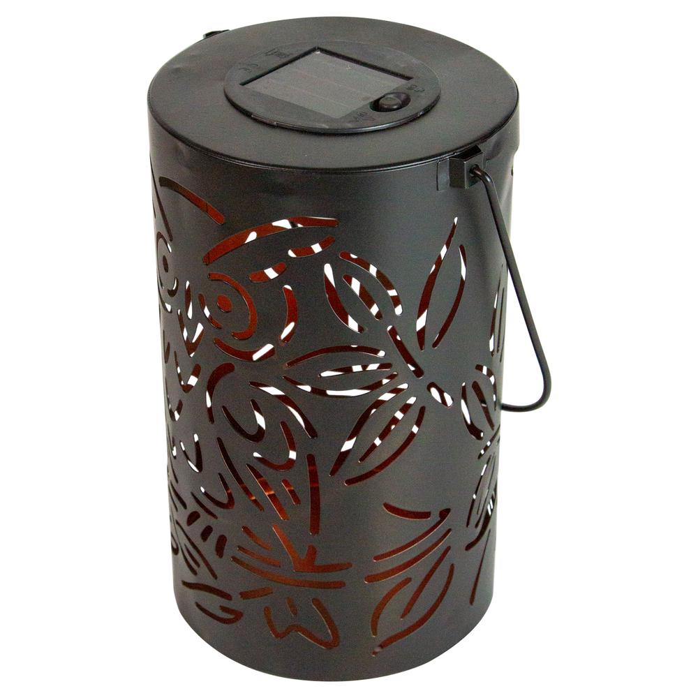 8" Black Owl Outdoor Solar Lantern with Handle. Picture 3