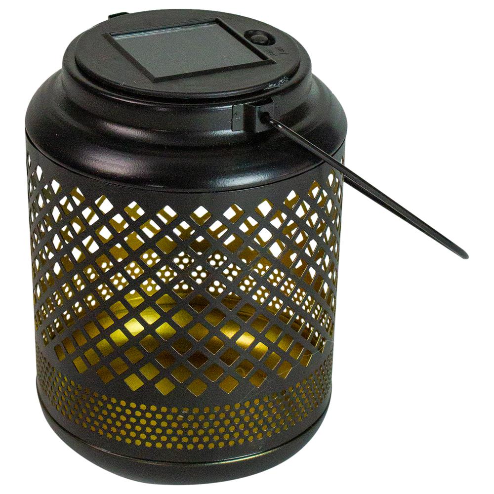 7" Black Diamond Cut Out LED Outdoor Solar Lantern with Handle. Picture 3