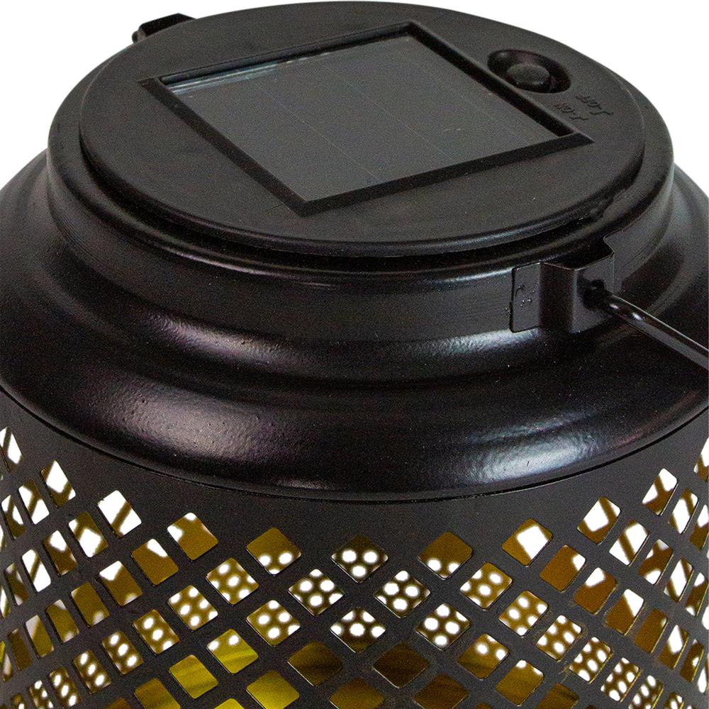 7" Black Diamond Cut Out LED Outdoor Solar Lantern with Handle. Picture 2