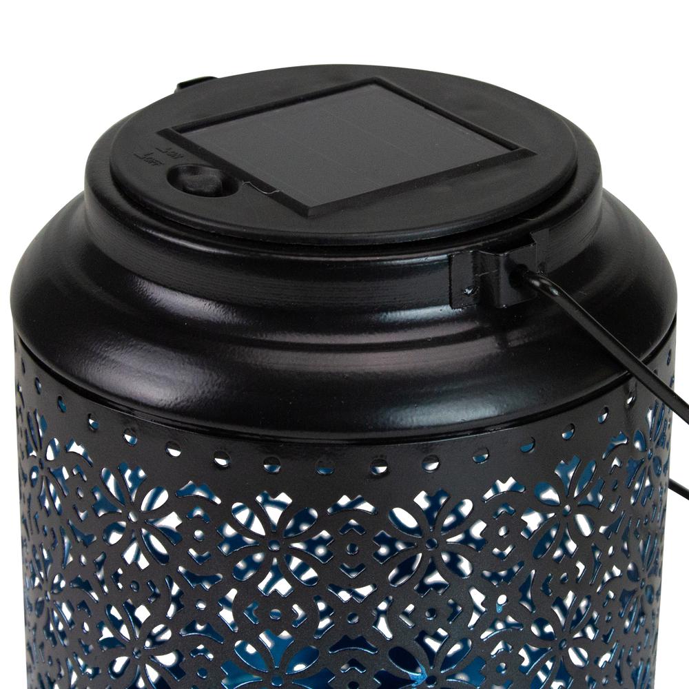7" Black Integrated Floral LED Solar Outdoor Lantern with Handle. Picture 3