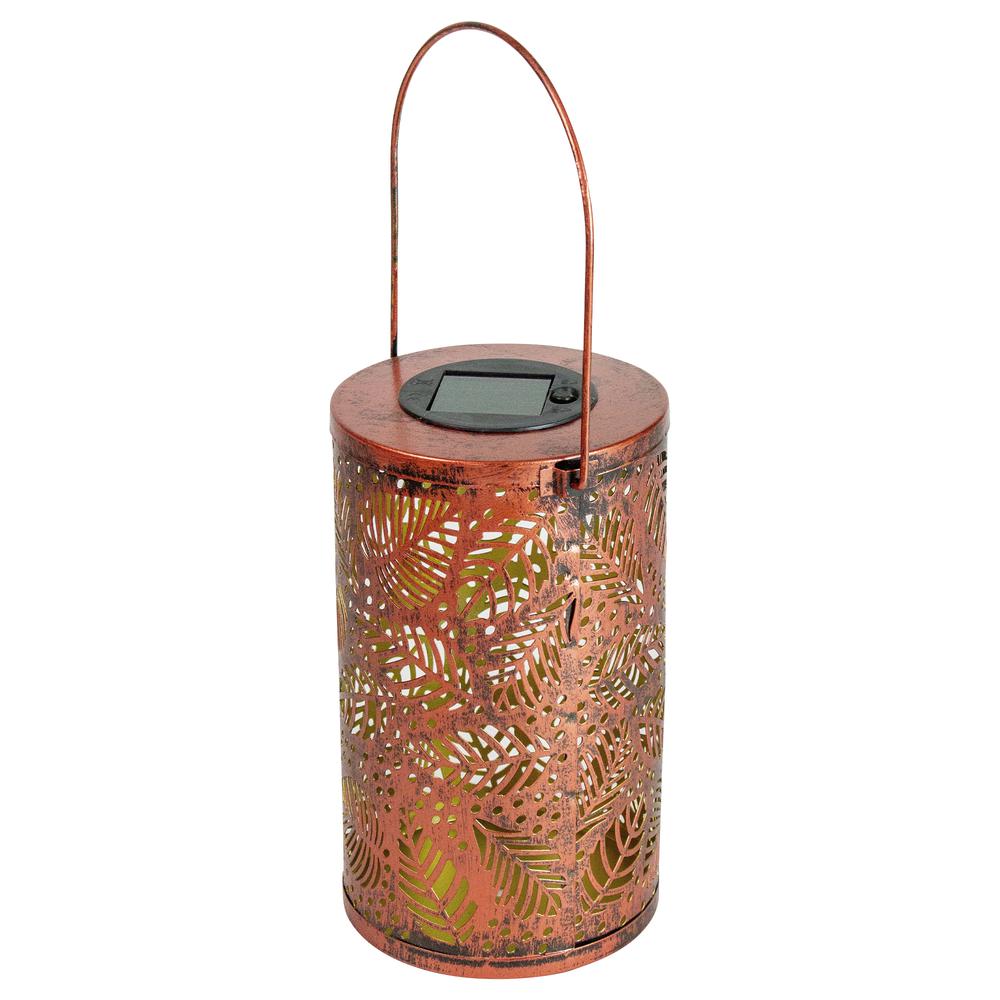 8" Bronze Foliage Outdoor Solar Lantern with Handle. Picture 1