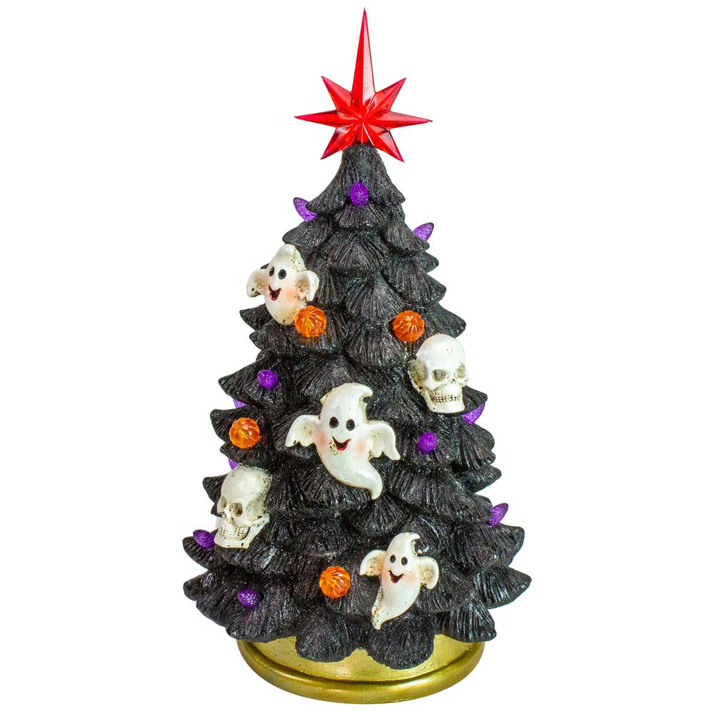 12" Black LED Lighted Skull and Ghost Halloween Tree. Picture 1