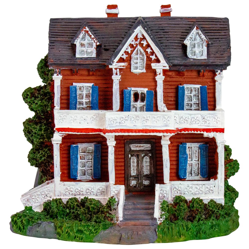 4.5" Red and White LED lighted Colonial House Christmas Village Decoration. The main picture.