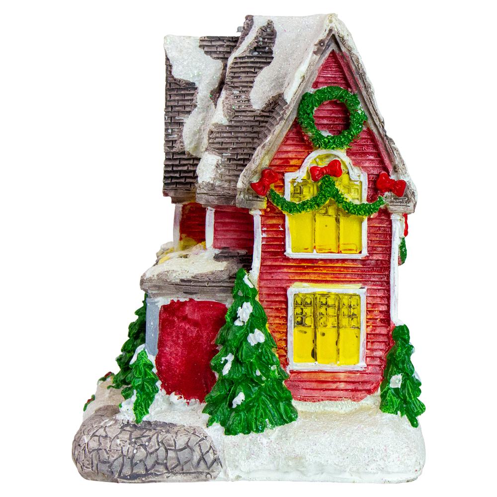 5" Red LED Lighted Snowy House Christmas Village Decoration. Picture 2