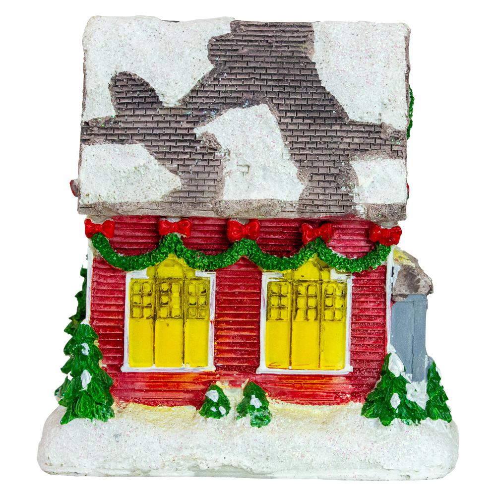 5" Red LED Lighted Snowy House Christmas Village Decoration. Picture 3