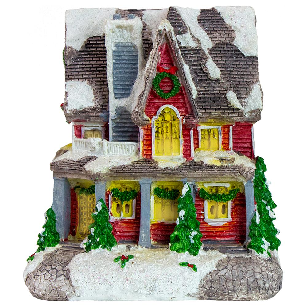 5" Red LED Lighted Snowy House Christmas Village Decoration. Picture 1