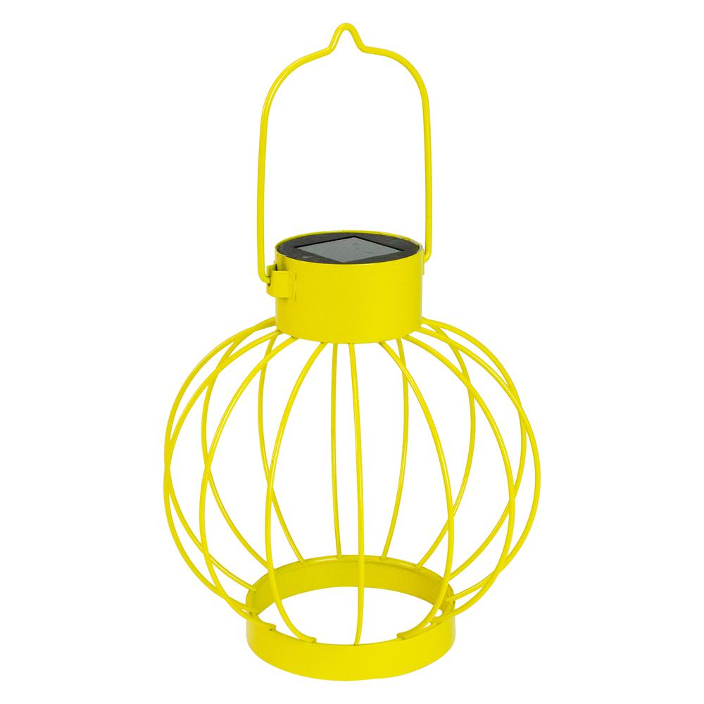 6.5" Yellow Outdoor Hanging LED Solar Lantern with Handle. Picture 1