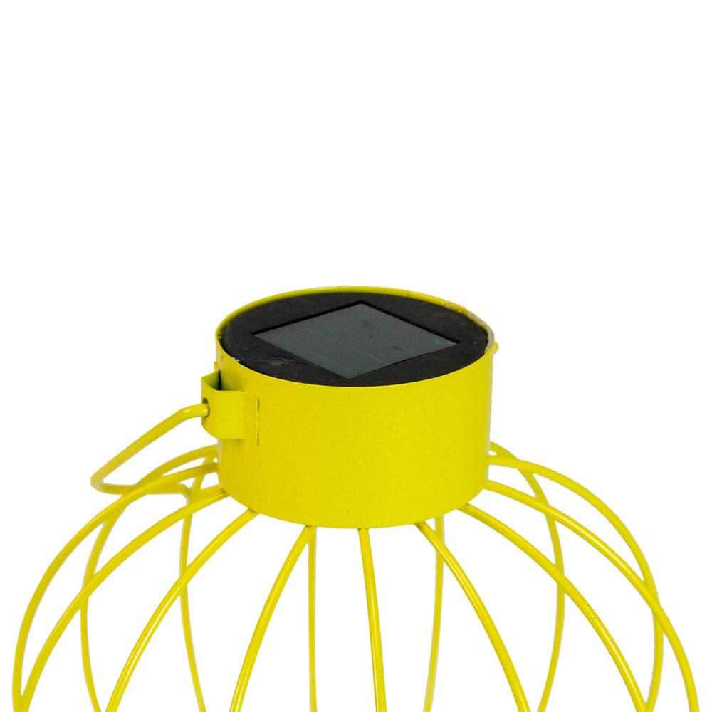 6.5" Yellow Outdoor Hanging LED Solar Lantern with Handle. Picture 2