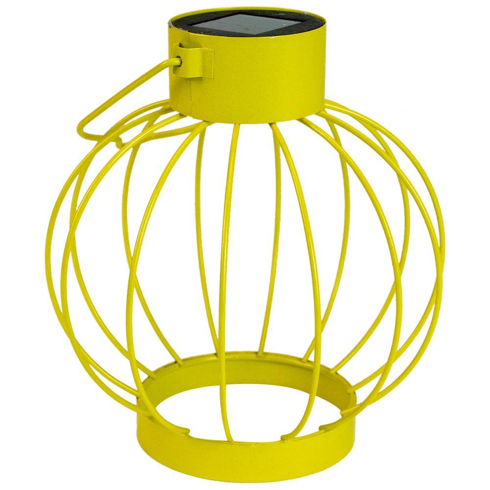 6.5" Yellow Outdoor Hanging LED Solar Lantern with Handle. Picture 4