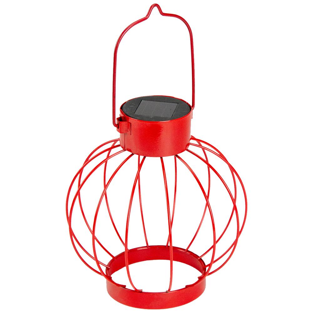 6.5" Red Outdoor Hanging LED Solar Lantern with Handle. Picture 1