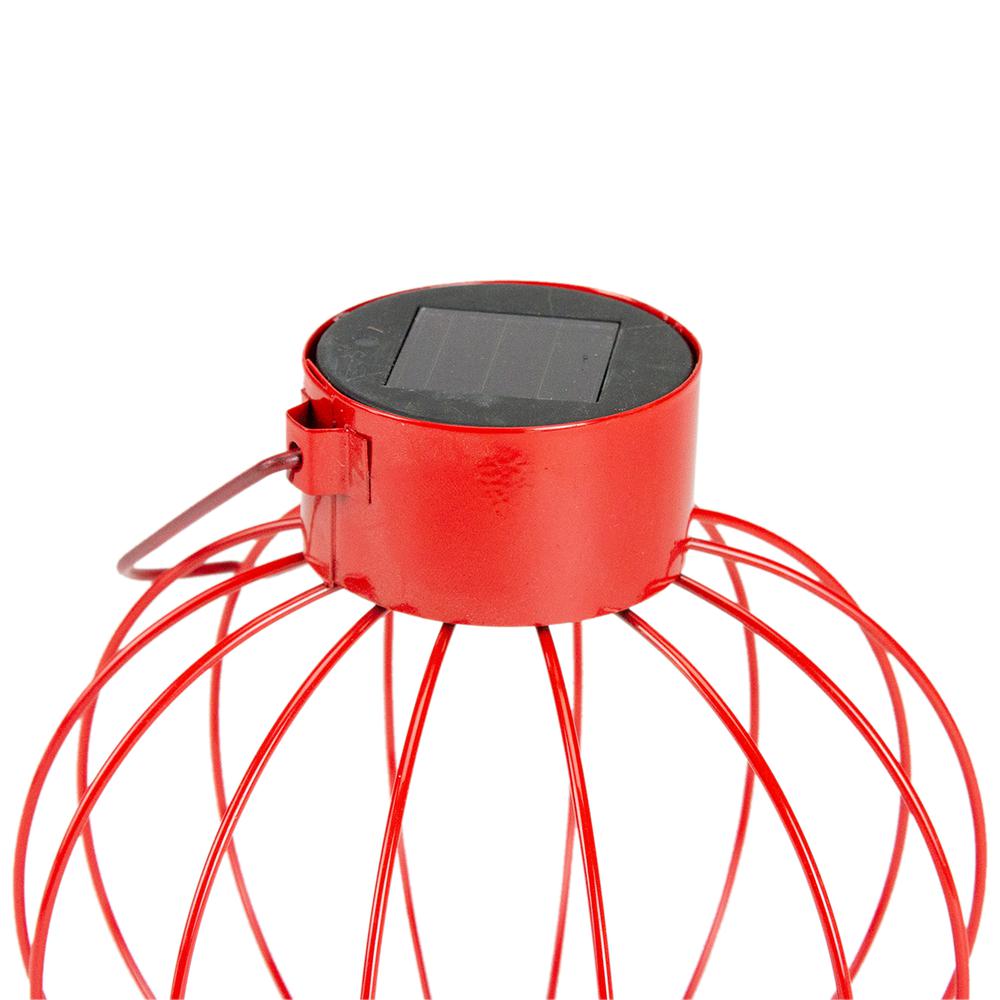 6.5" Red Outdoor Hanging LED Solar Lantern with Handle. Picture 2