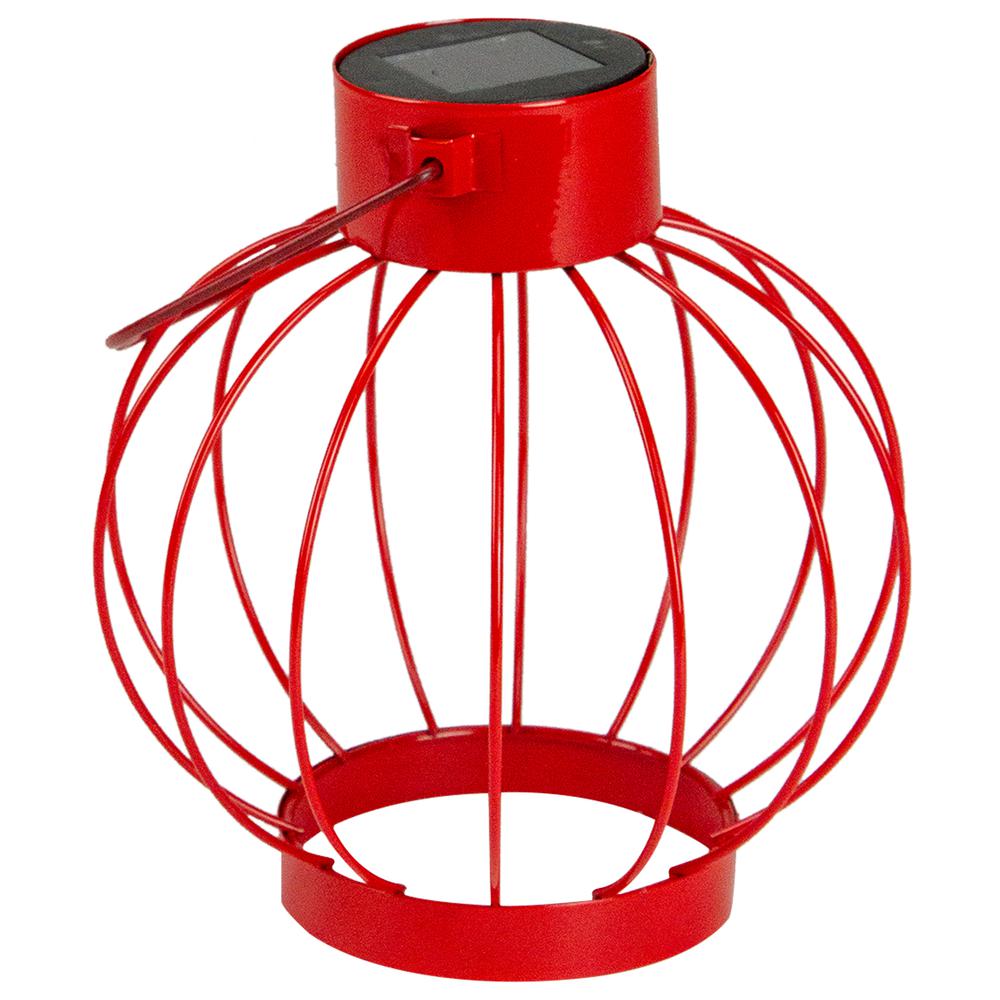 6.5" Red Outdoor Hanging LED Solar Lantern with Handle. Picture 4