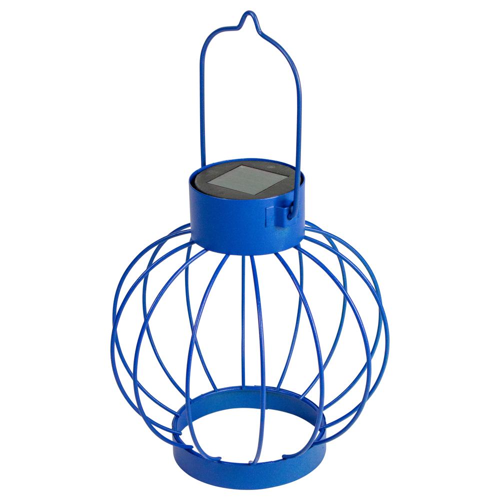 6.5" Blue Outdoor Hanging LED Solar Lantern with Handle. Picture 1