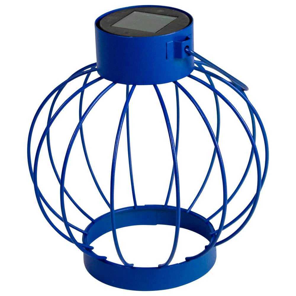 6.5" Blue Outdoor Hanging LED Solar Lantern with Handle. Picture 3