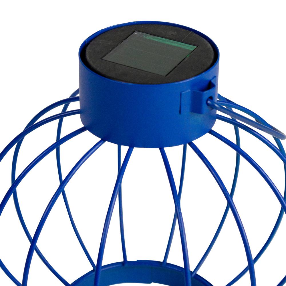 6.5" Blue Outdoor Hanging LED Solar Lantern with Handle. Picture 2