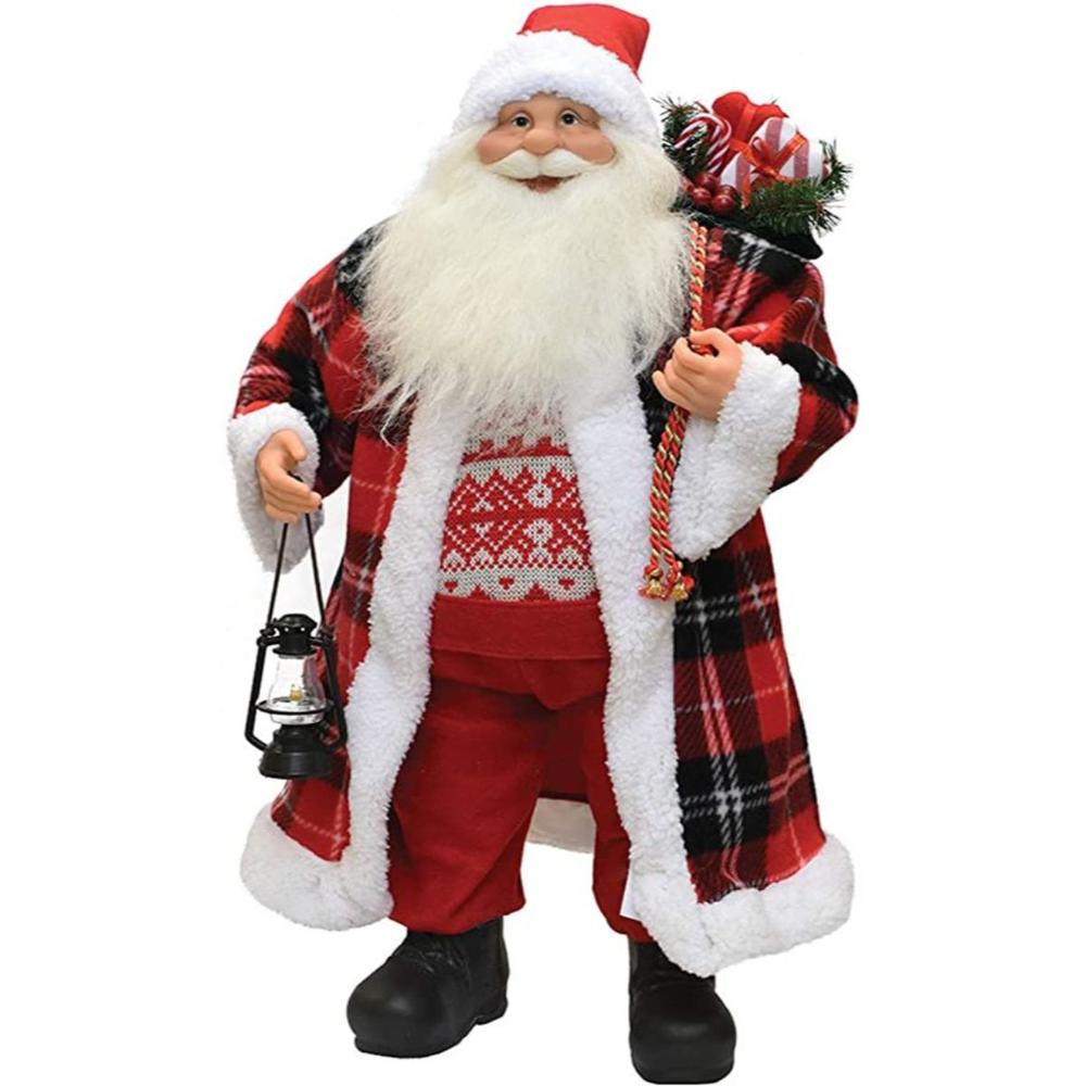 24" Red and White Santa Claus with Lantern and Gift Bag Christmas Figure. Picture 2