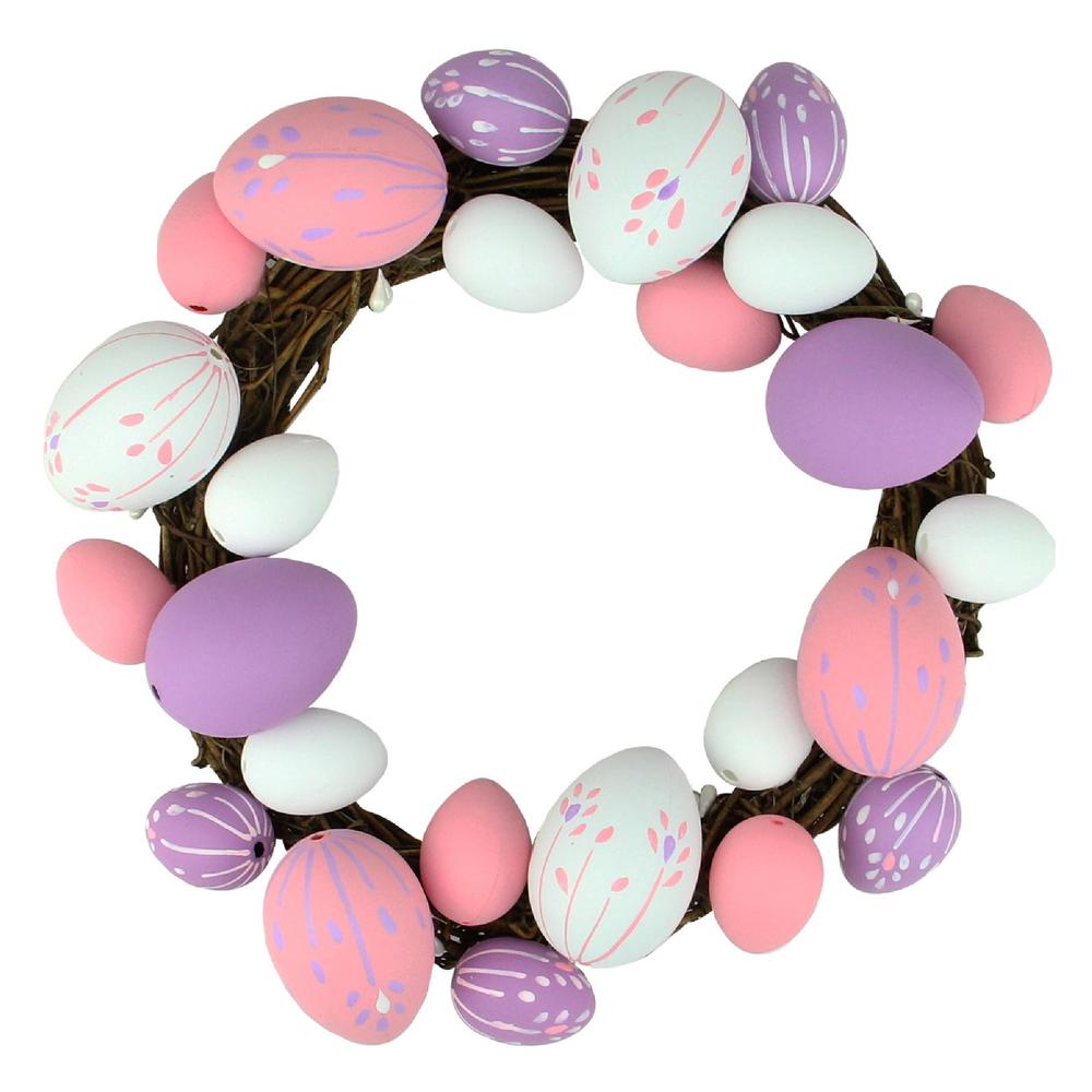 10" Pink and White Floral Stem Easter Egg Spring Grapevine Wreath. Picture 1
