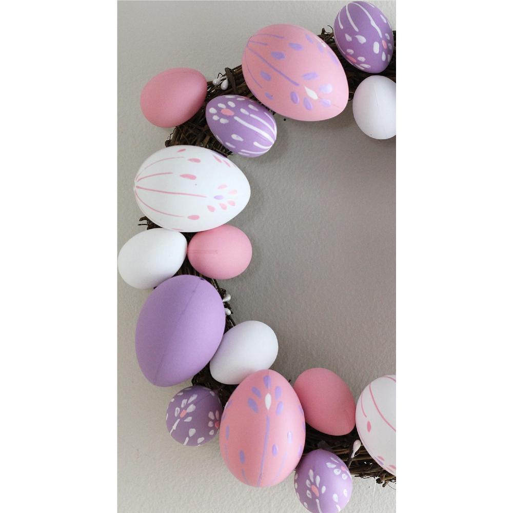 10" Pink and White Floral Stem Easter Egg Spring Grapevine Wreath. Picture 3