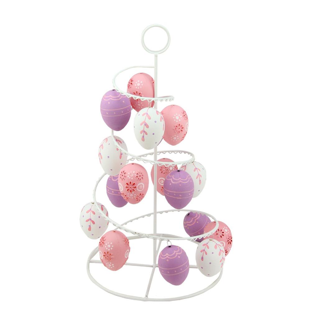 14.25" White and Purple Floral Cut Out Easter Egg Tree. The main picture.