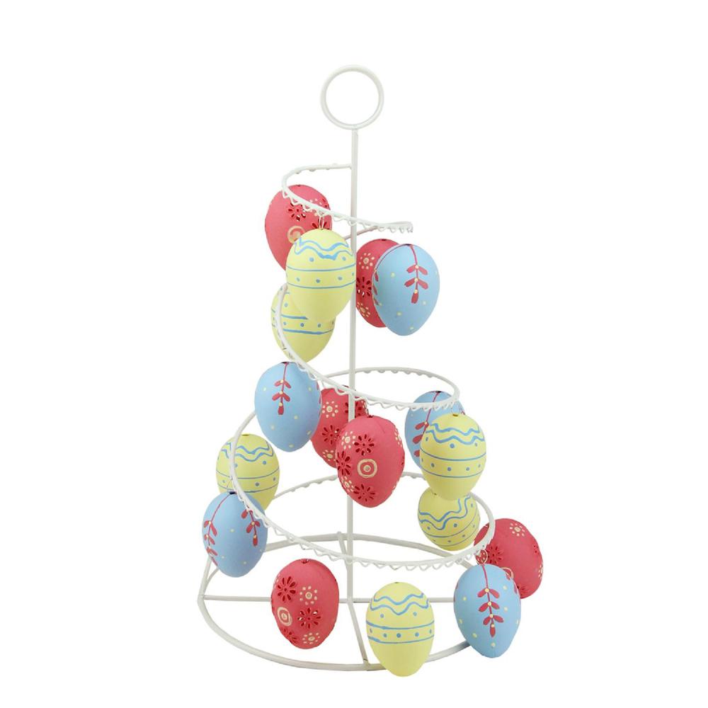 14.25" White and Pink Floral Cut Out Easter Egg Tree Tabletop Decor. Picture 1