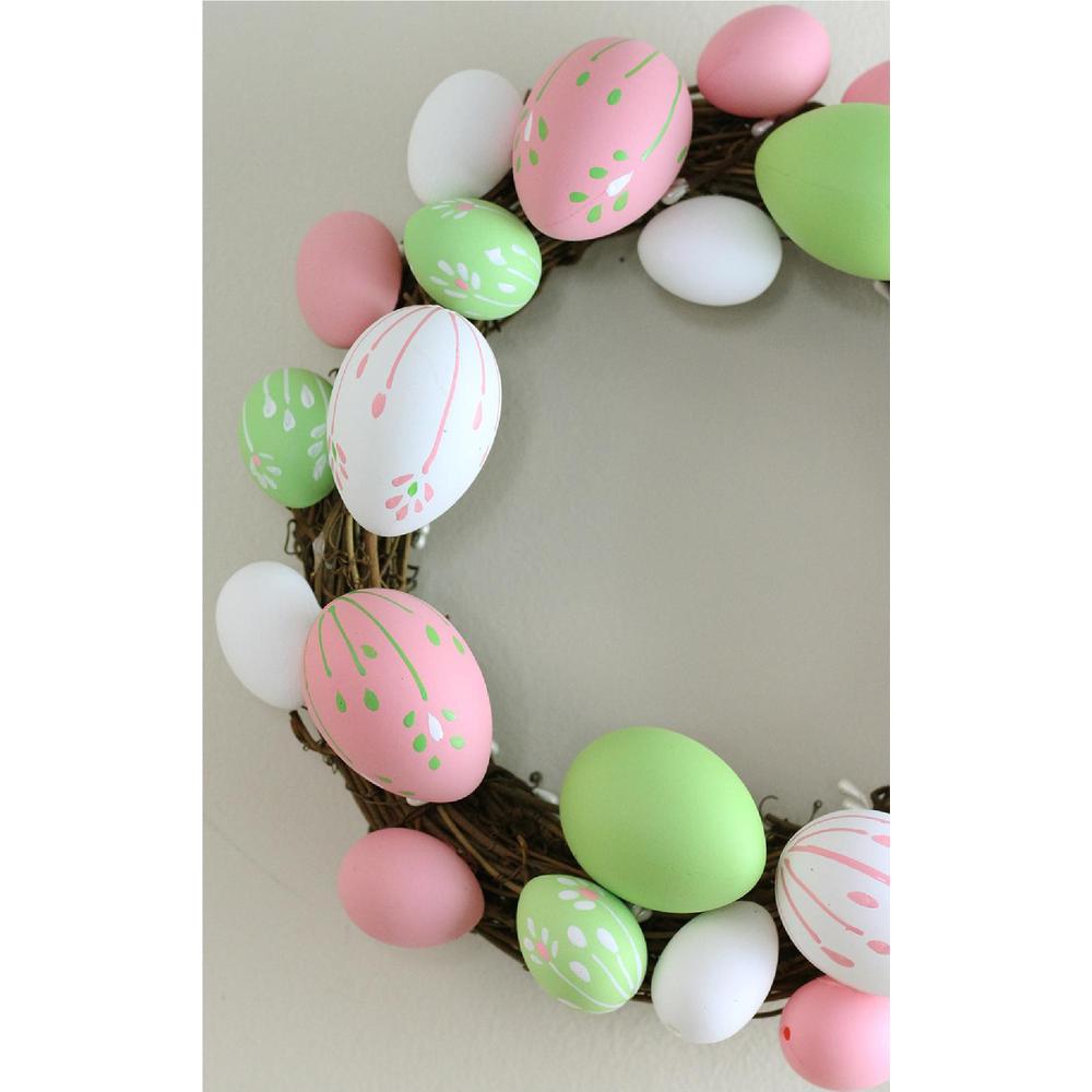 Floral Stem Easter Egg Spring Grapevine Wreath  Pink and Green 10-Inch. Picture 3