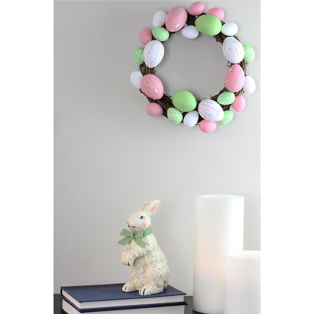 Floral Stem Easter Egg Spring Grapevine Wreath  Pink and Green 10-Inch. Picture 4