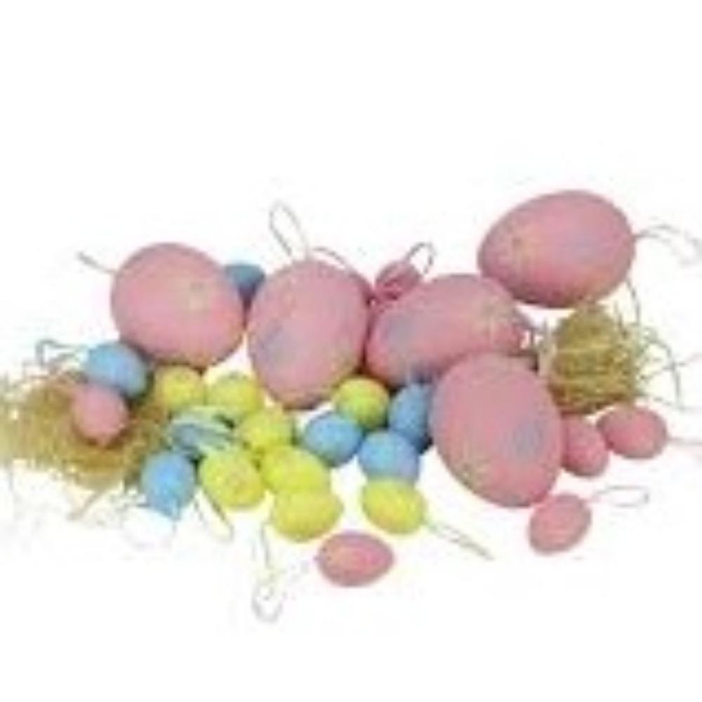 Set of 29 Pastel Pink and Yellow Spring Easter Egg Ornaments 3.25". Picture 3
