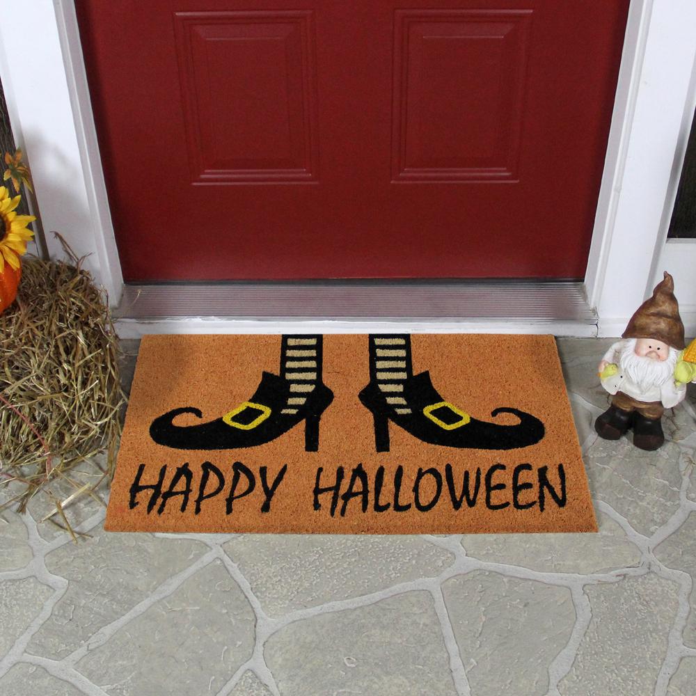 Wicked Witch Shoes "Happy Halloween" Coir Doormat 18" x 30". Picture 3