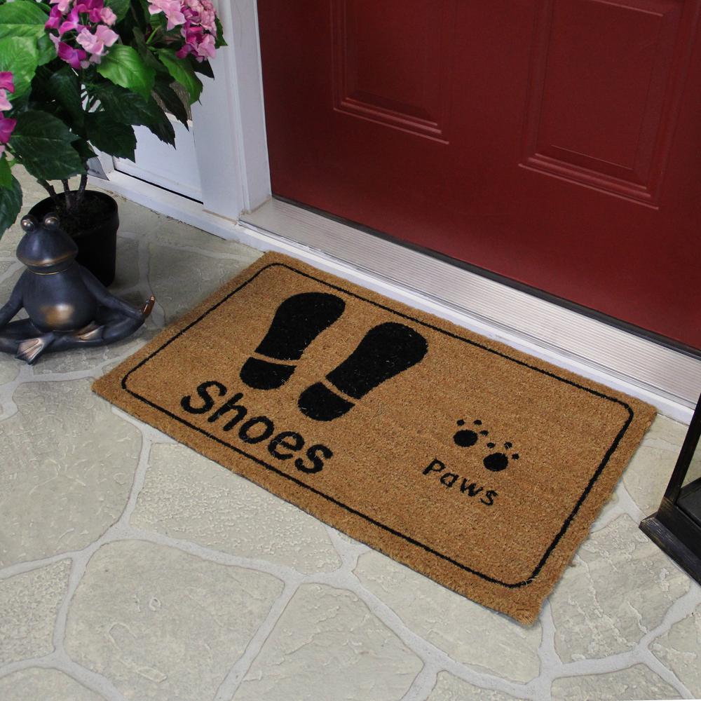 Beige and Black Shoe Prints and Paw Prints Doormat 18" x 30". Picture 3