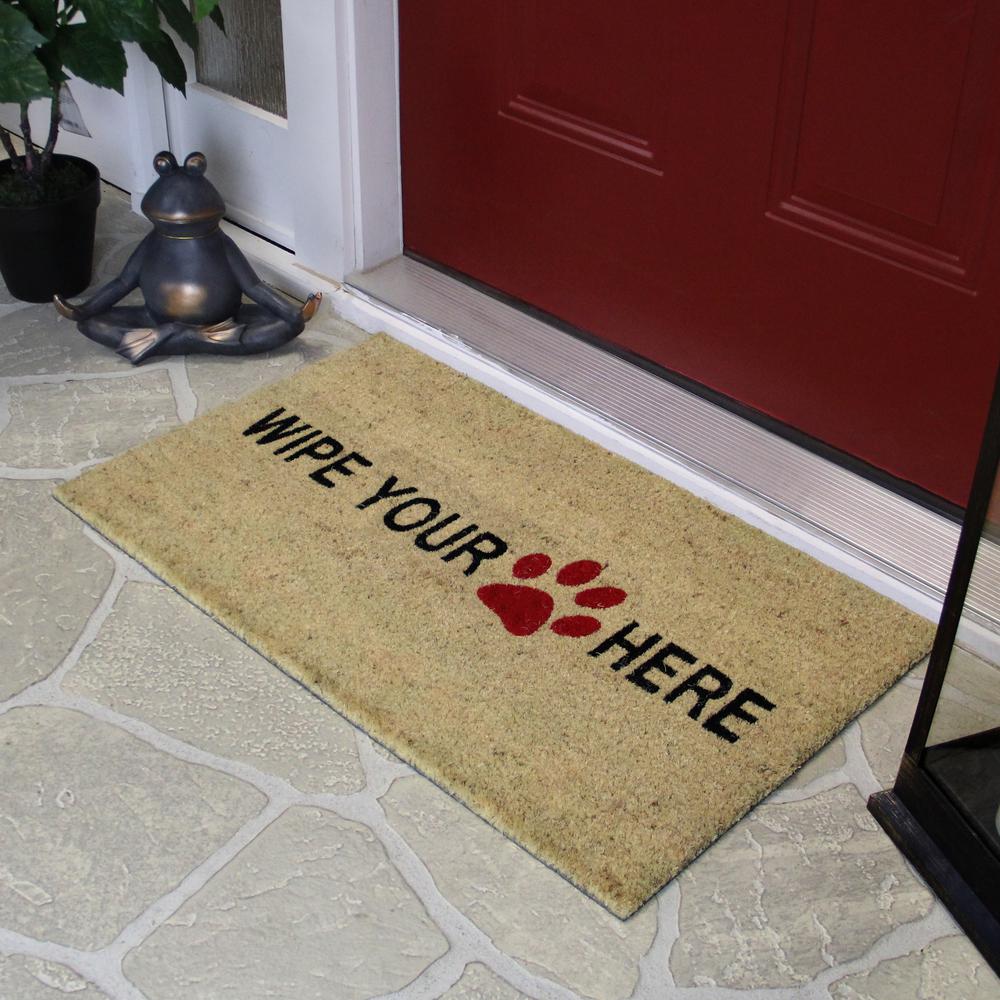 Beige and Black Animal Print "Wipe Your Paw Here" Doormat 30 x 18. Picture 3