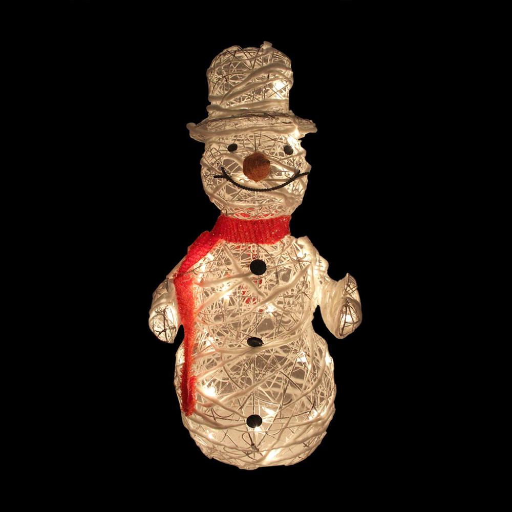 28" Lighted White Glittered Rattan Snowman Christmas Outdoor Decoration. Picture 2