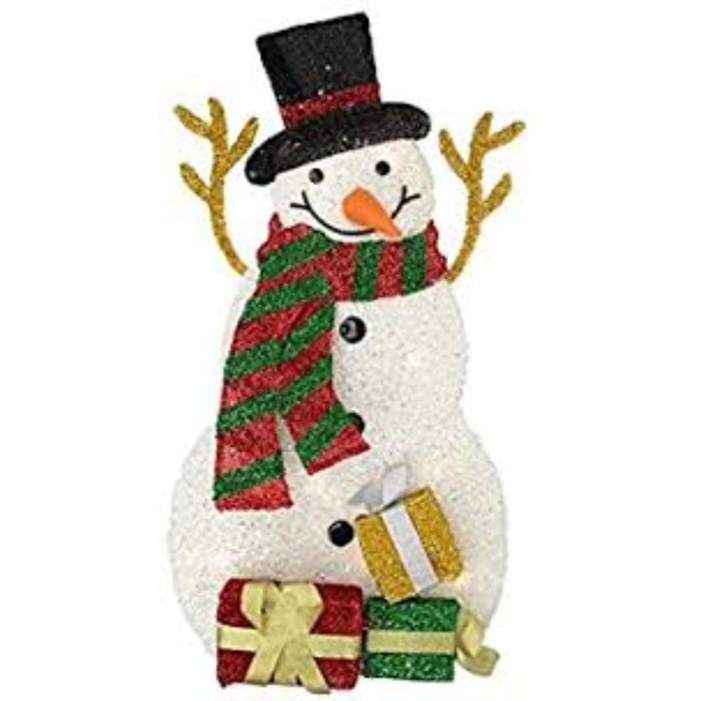 31" Pre-Lit White and Black Snowman with Gifts Outdoor Christmas Decor. Picture 3