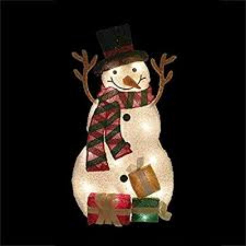 31" Pre-Lit White and Black Snowman with Gifts Outdoor Christmas Decor. Picture 4