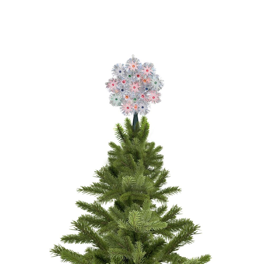 8" Pre-Lit Silver Retro Starburst Christmas Tree Topper - Multicolor Lights. Picture 4