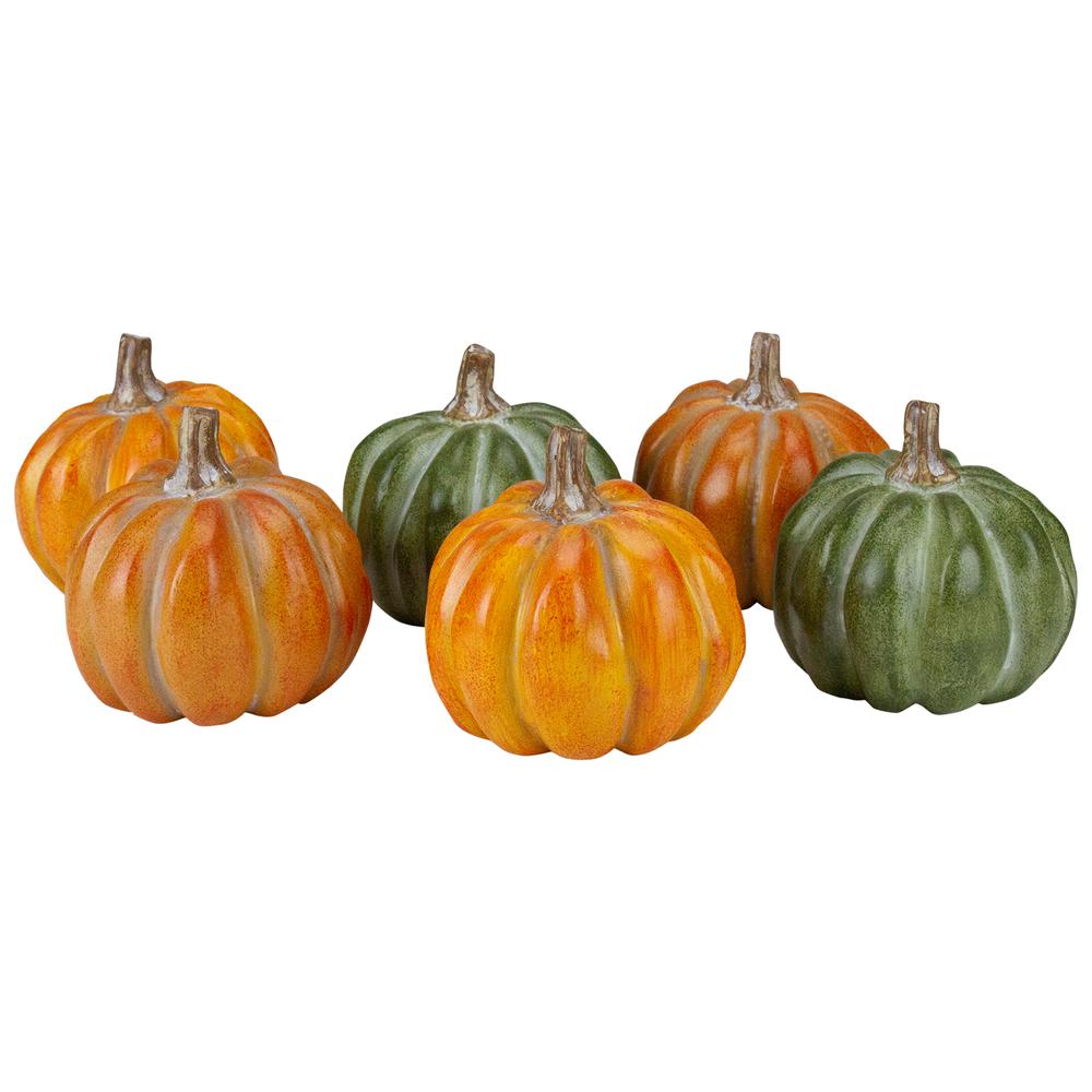 Set of 6 Boxed Orange and Green Pumpkin Thanksgiving Decorations. Picture 1