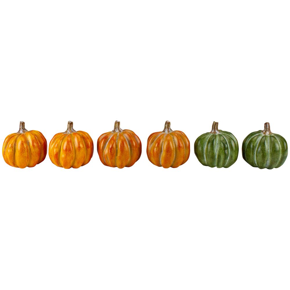 Set of 6 Boxed Orange and Green Pumpkin Thanksgiving Decorations. Picture 3