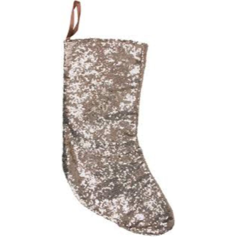17.5" Beige Paillette Sequins Hanging Christmas Stocking. Picture 3