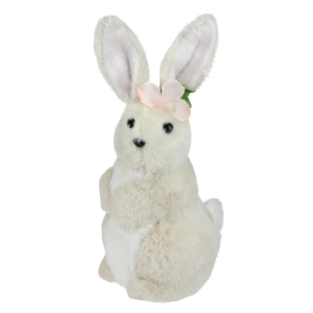11.5" Beige Plush Standing Easter Bunny Rabbit Girl Spring Tabletop Figurine. Picture 1
