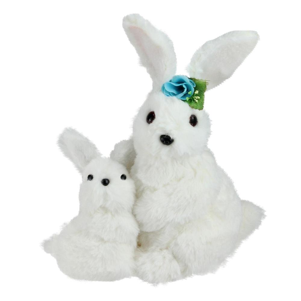 10" White Plush Standing Mother and Baby Easter Bunny Rabbit Spring Figure. Picture 1