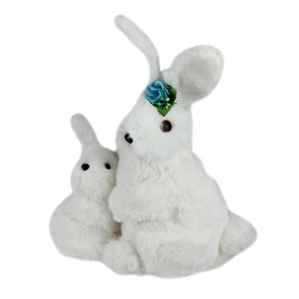 10" White Plush Standing Mother and Baby Easter Bunny Rabbit Spring Figure. Picture 2