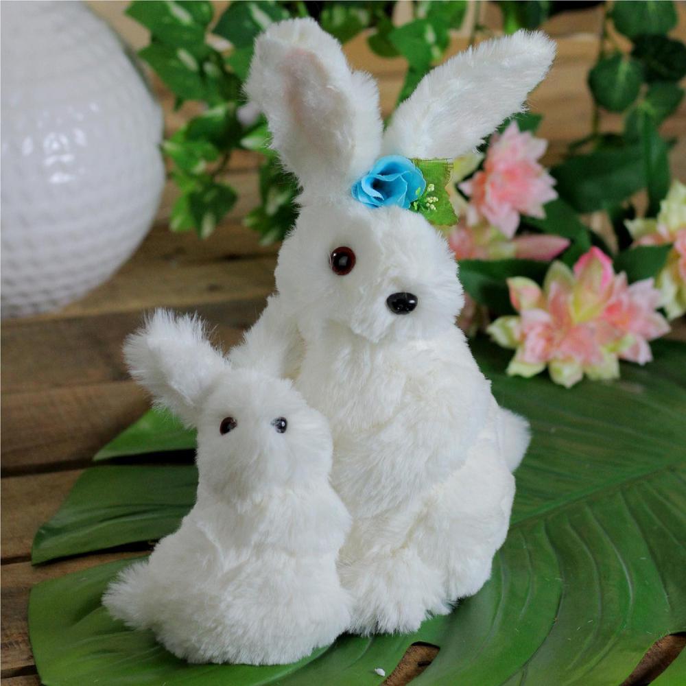 10" White Plush Standing Mother and Baby Easter Bunny Rabbit Spring Figure. Picture 3
