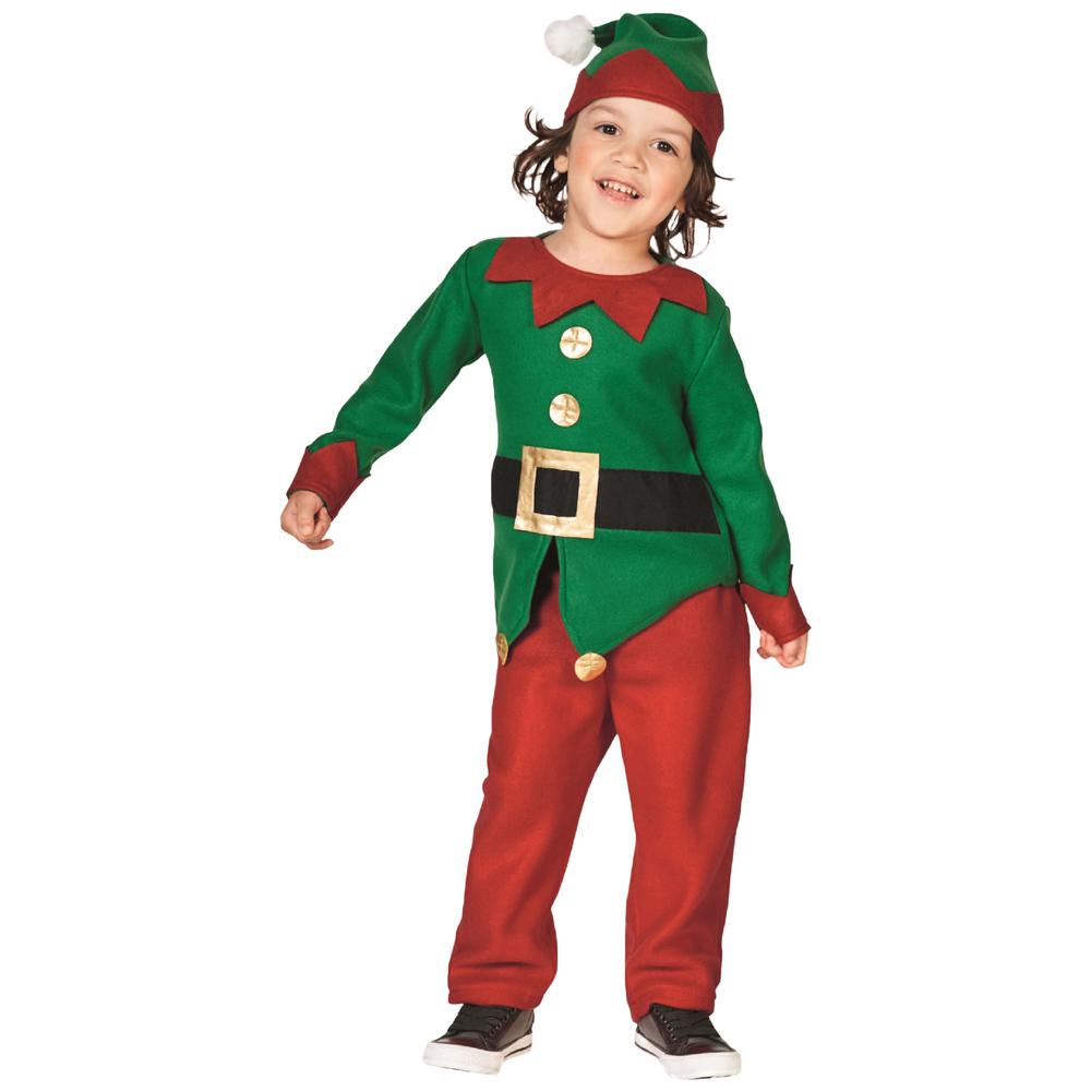 24" Red and Green Elf Boy's Costume With a Christmas Santa Hat - 4-6 Years. Picture 1