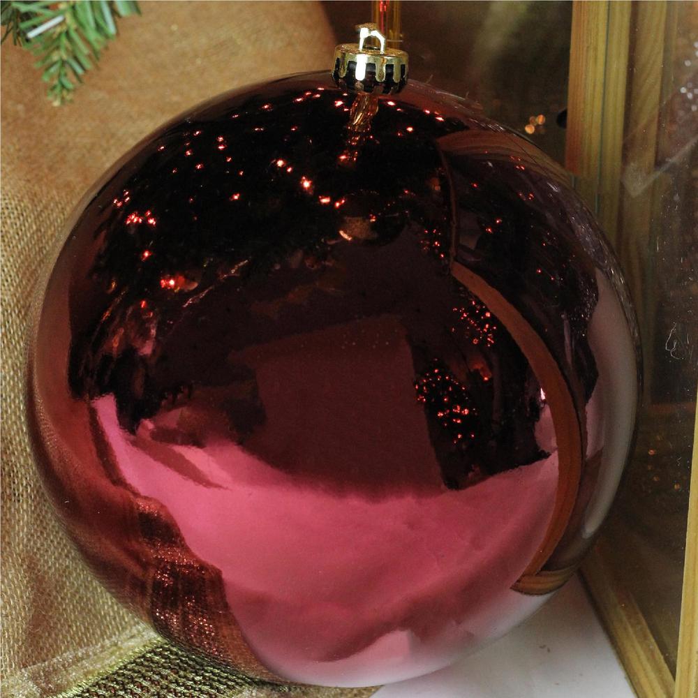 Burgundy Red Shatterproof Shiny Christmas Ball Ornament 8" (200mm). Picture 3