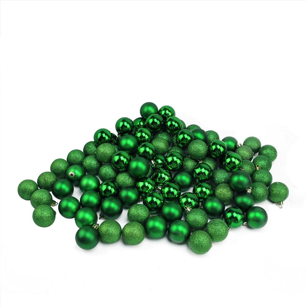 96ct Xmas Green Shatterproof 4-Finish Christmas Ball Ornaments 1.5" (40mm). Picture 1