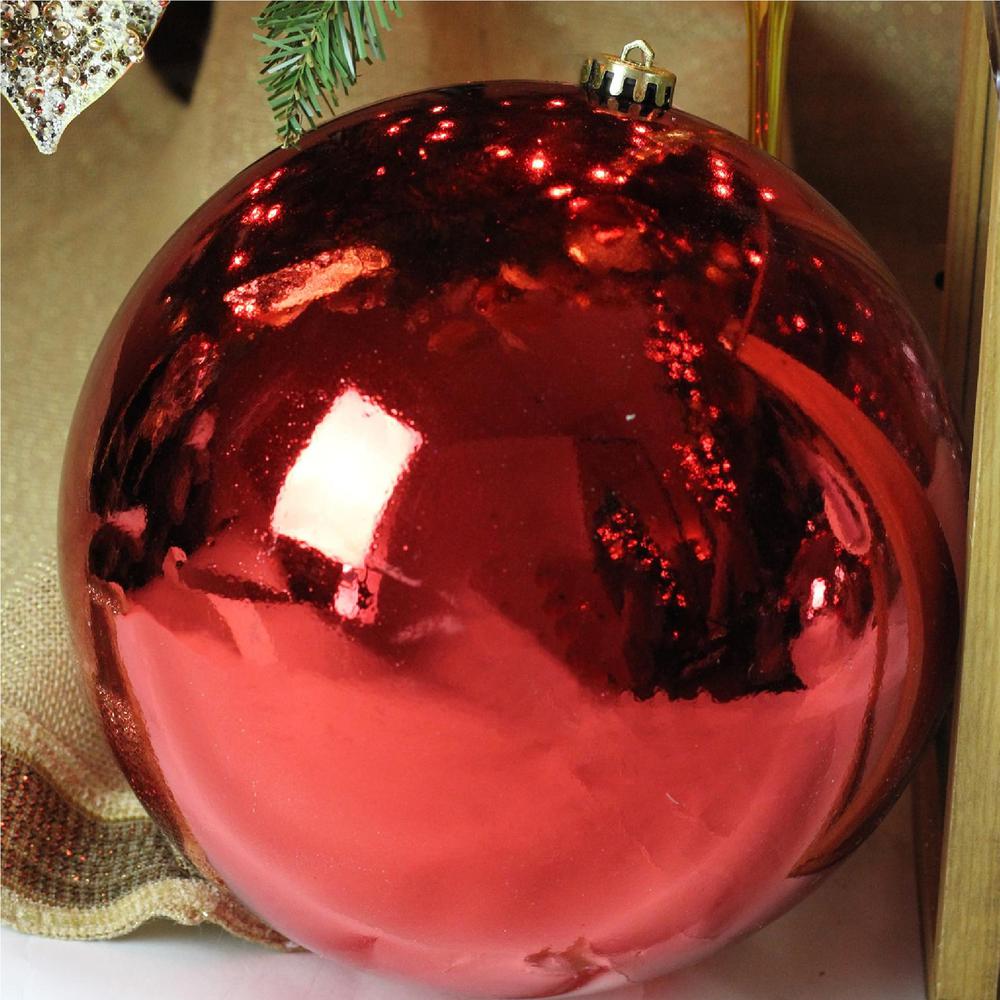 10" Red Hot Shatterproof Shiny Christmas Ball Ornament (250mm). Picture 3